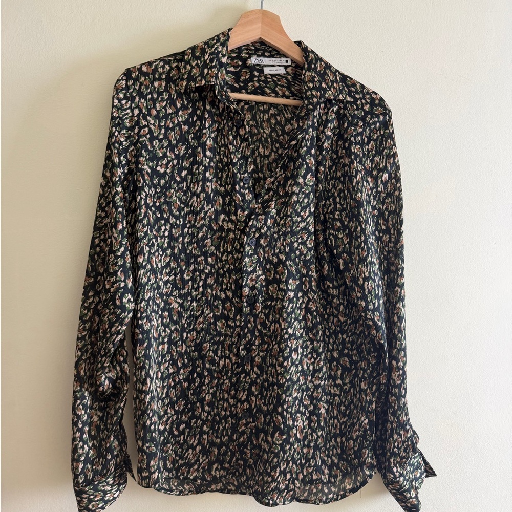 Zara Sheer Camouflage Button-Down Shirt